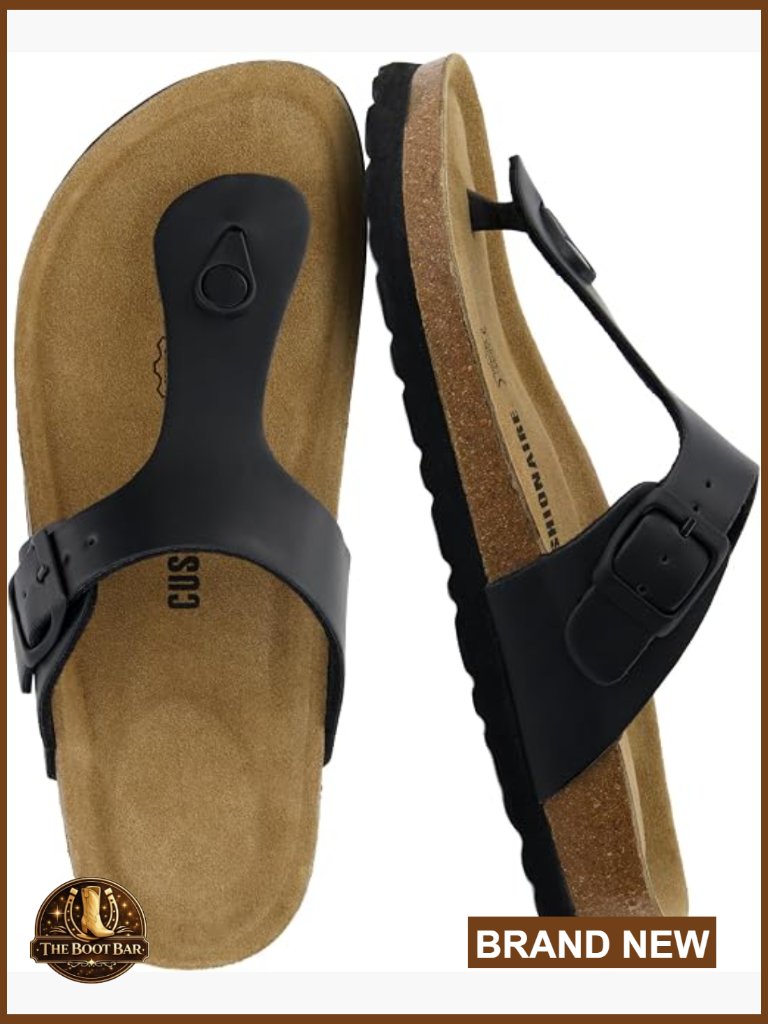Womens Flip Flop Sandals Cork Footbed Memory Foam Adjustable Buckle Strap